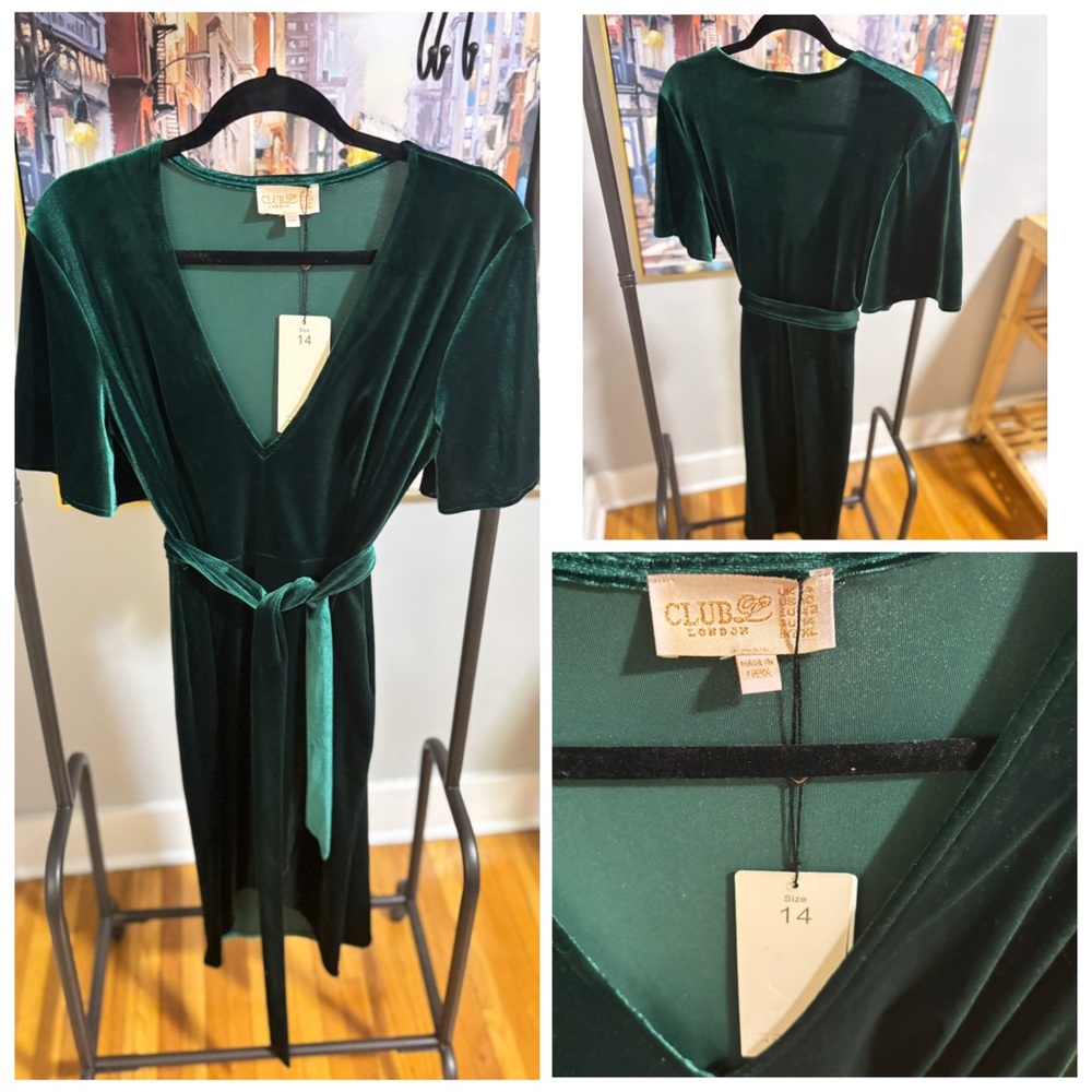 Club London Green Velvet Midi Dress